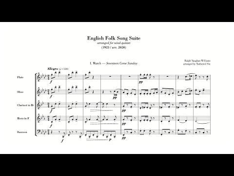 Score video preview Vaughan Williams’ English Folk Song Suite arranged for wind quintet